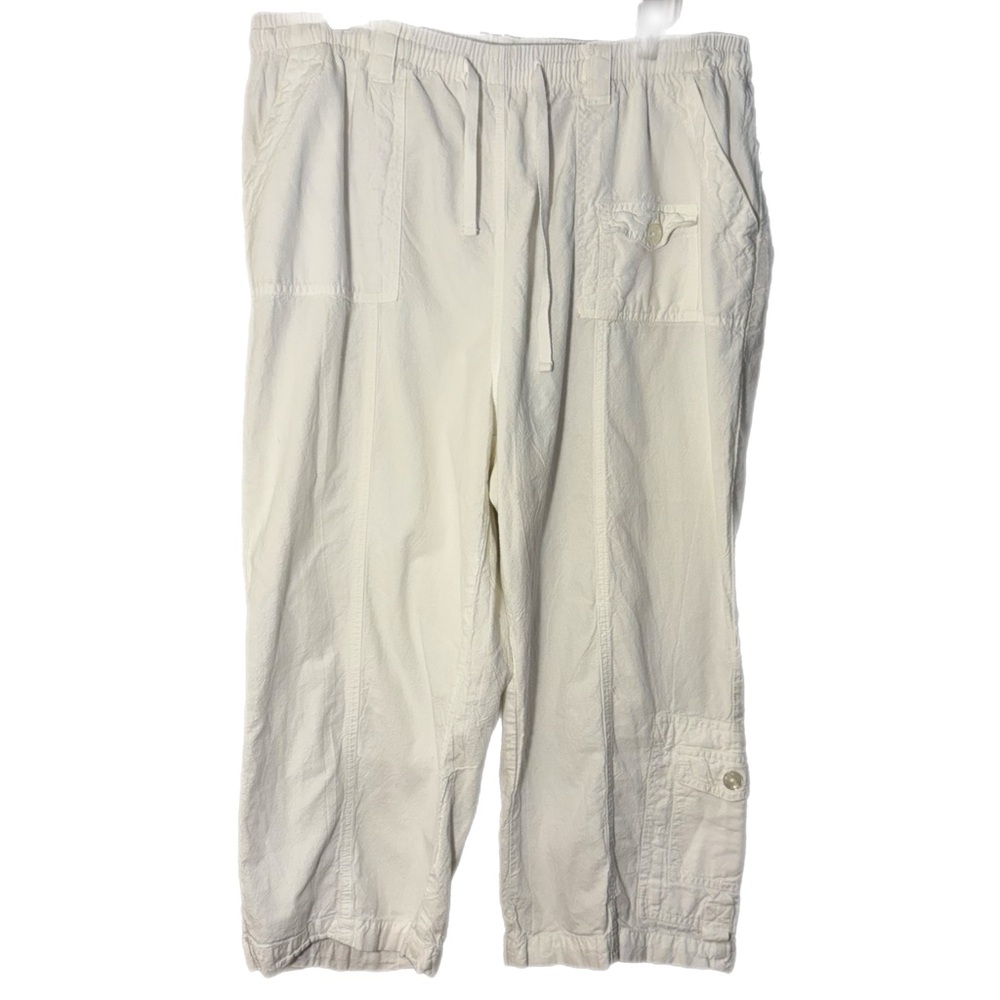 100% Cotton White Drawstring Cargo Capris XLP